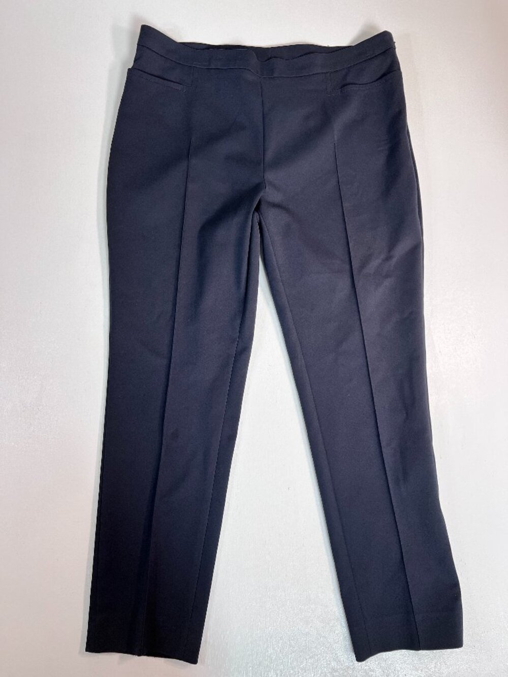 Akris Punto Navy Stretch Cotton Slim Straight Ankle Dress Pants Side Zip